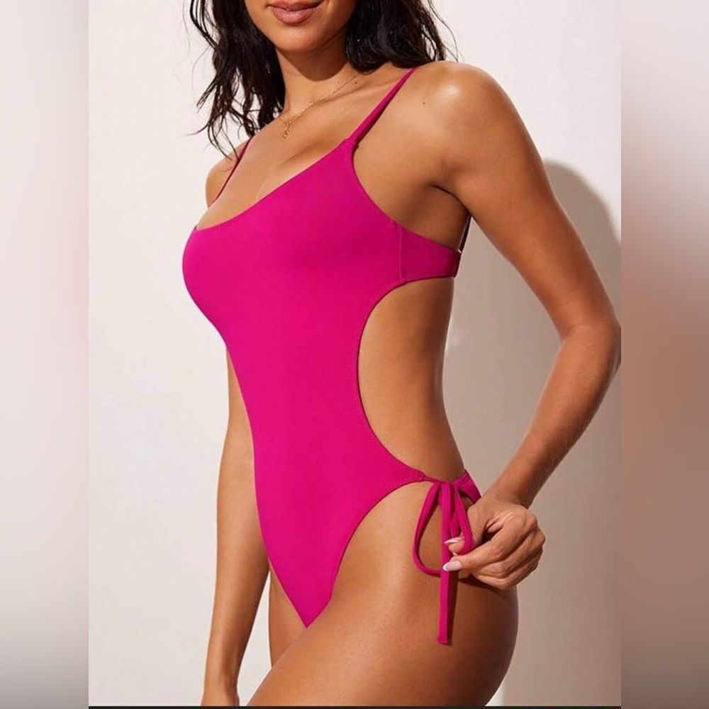 DOBREVA Women's pink One Piece Strappy Backless Swimsuit sz small (2/4)